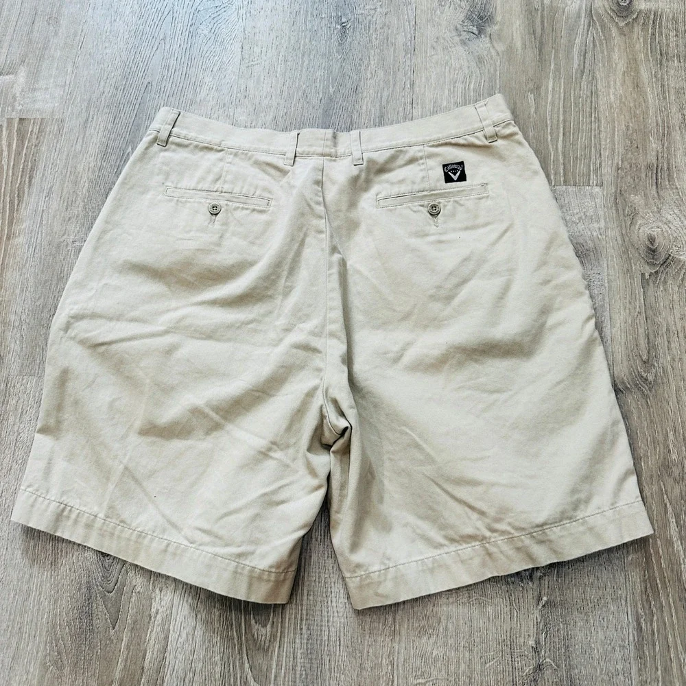 Callaway Golf Shorts Men's 35 Khaki Tan Pleated Cotton Regular Fit‎ Chino Shorts